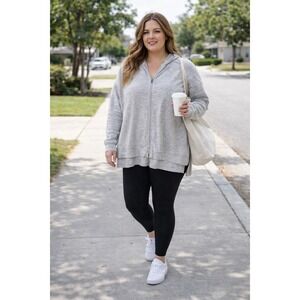 Eileen Fisher Organic Cotton Cashmere Gray Zip Hooded Cardigan Women XL